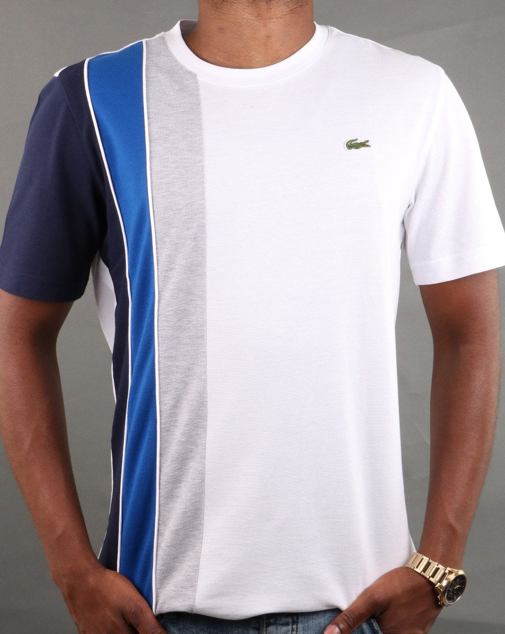 Lacoste Streifen-T-Shirt Weiß/Marineblau/Blau