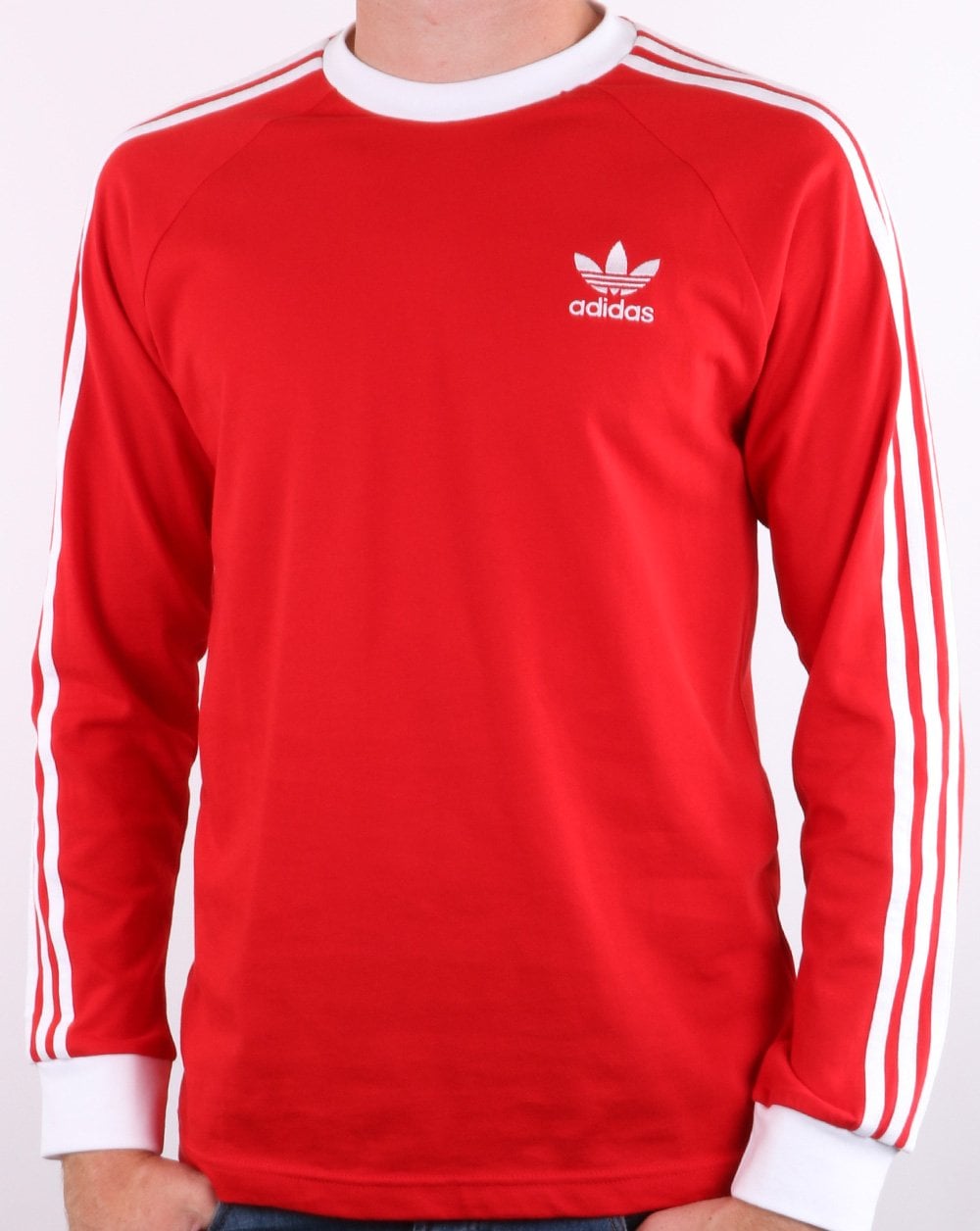 Adidas Originals 3-Streifen Langarm-T-Shirt Scharlachrot