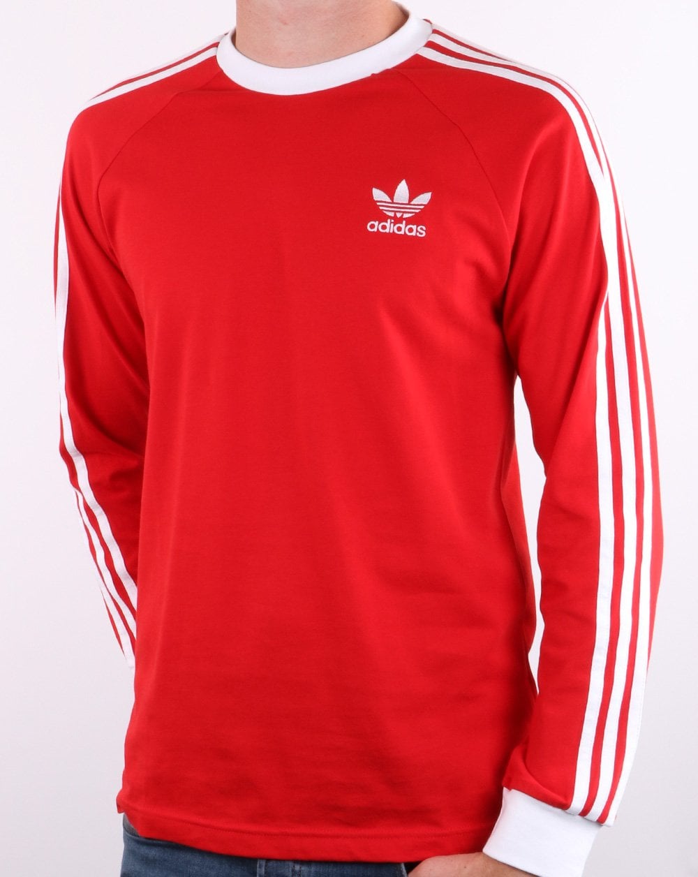 Adidas Originals 3-Streifen Langarm-T-Shirt Scharlachrot