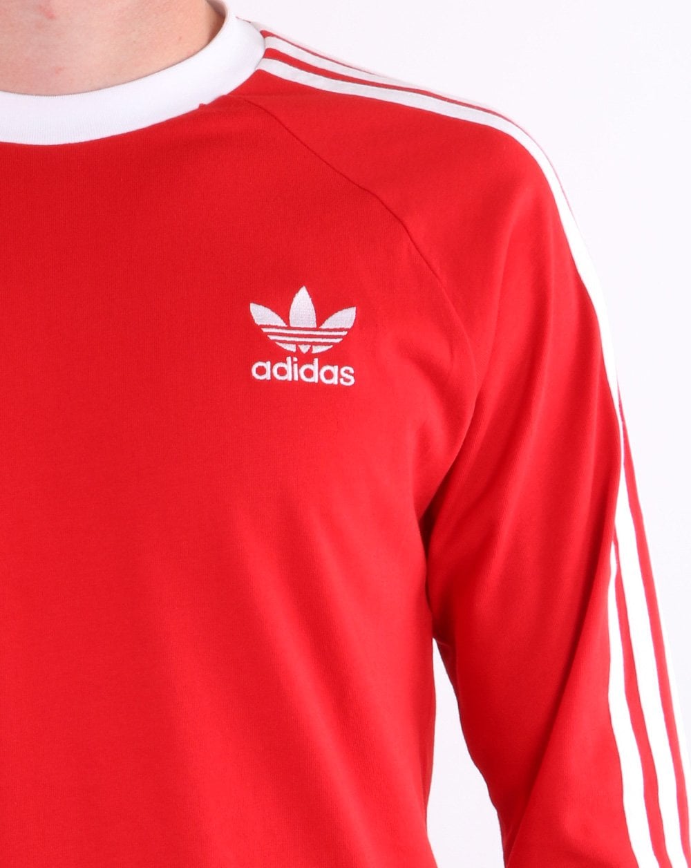 Adidas Originals 3-Streifen Langarm-T-Shirt Scharlachrot