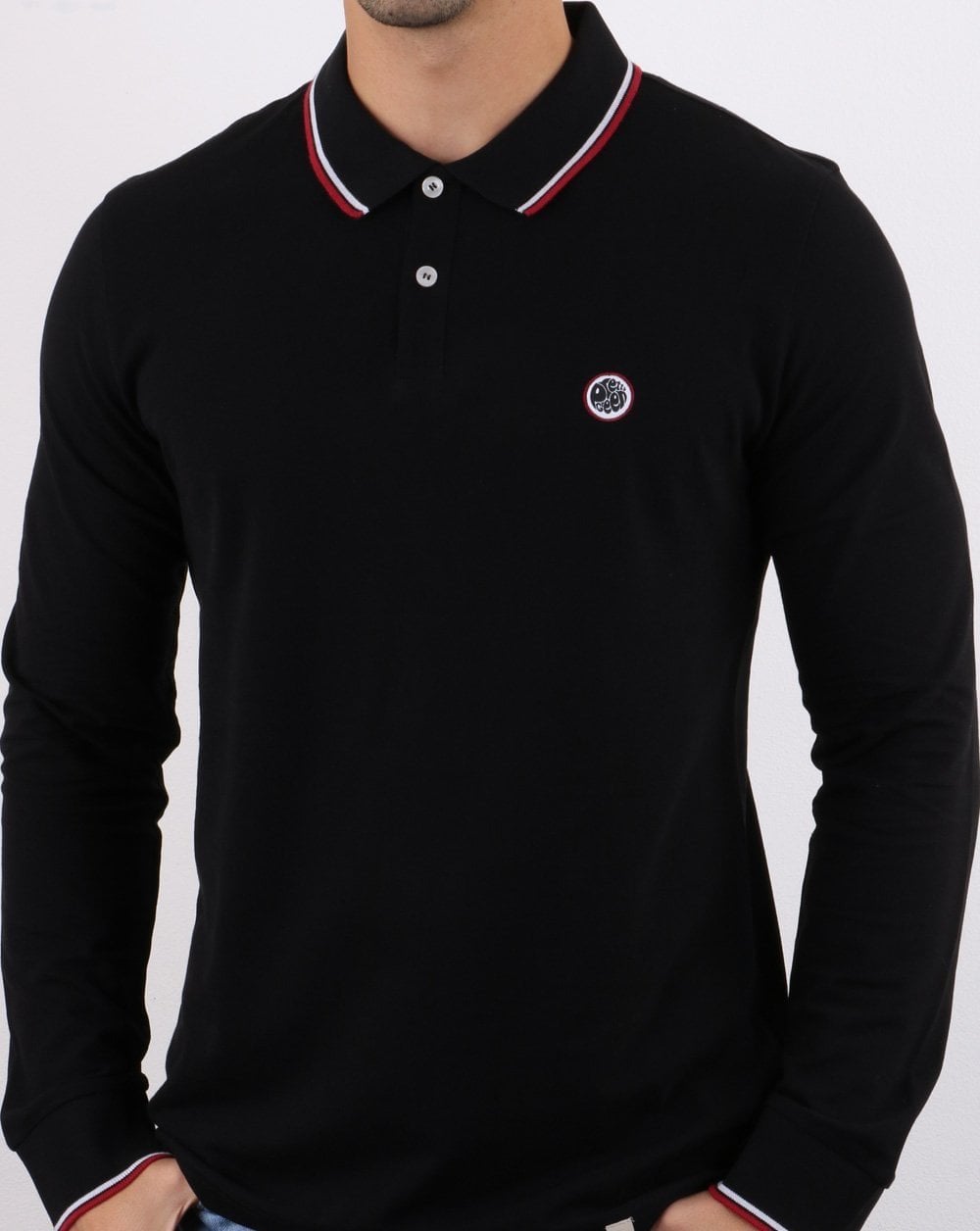 Pretty Green Barton Langarm-Poloshirt Schwarz