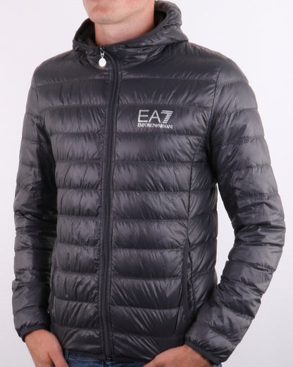 Emporio Armani EA7 Core Logo Daunenjacke mit Kapuze Anthrazit