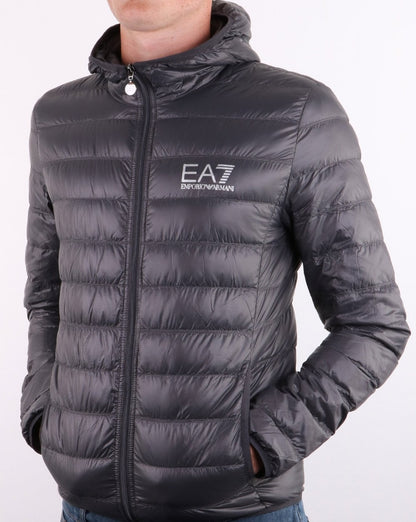 Emporio Armani EA7 Core Logo Daunenjacke mit Kapuze Anthrazit