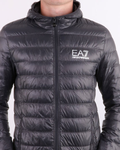 Emporio Armani EA7 Core Logo Daunenjacke mit Kapuze Anthrazit