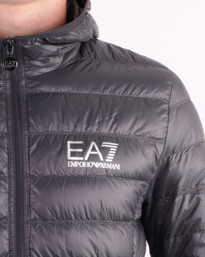 Emporio Armani EA7 Core Logo Daunenjacke mit Kapuze Anthrazit