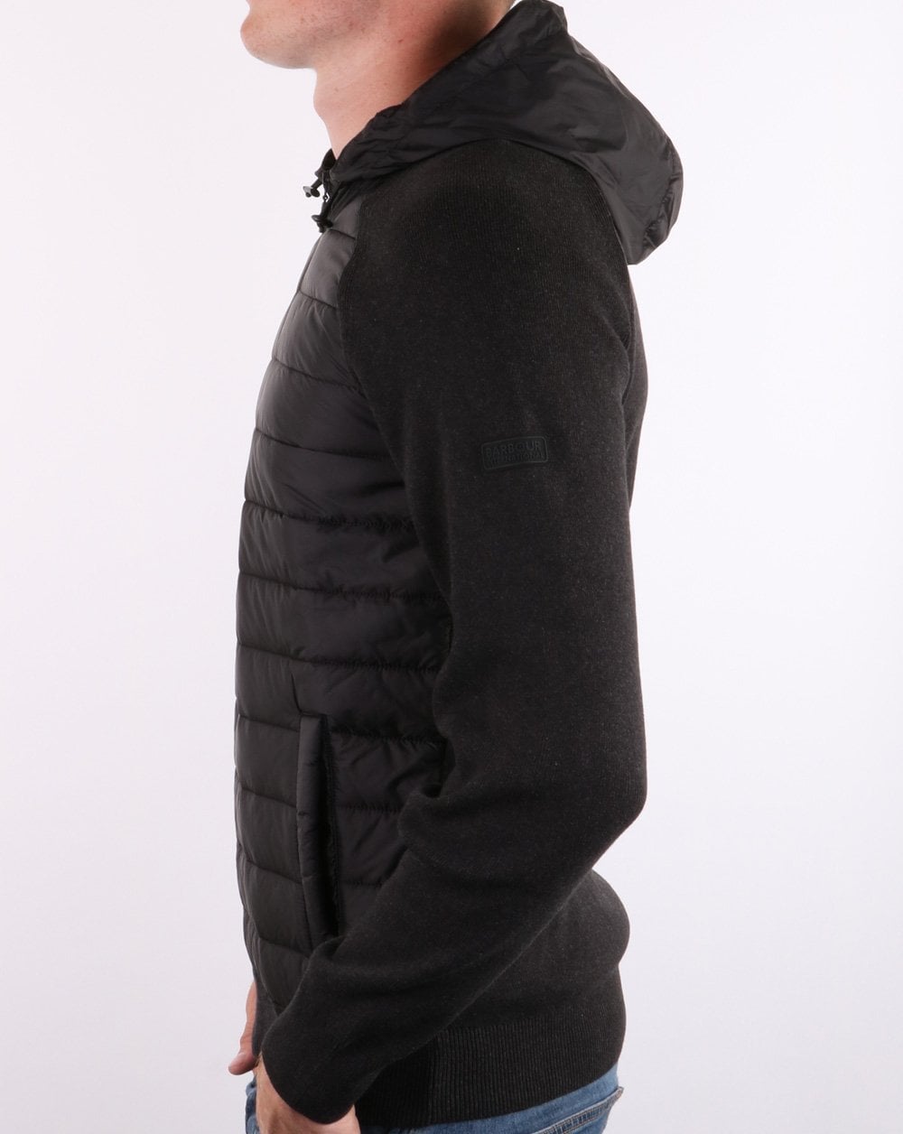 Barbour International – Albie Baffle – Kapuzenpullover in Schwarzmeliert