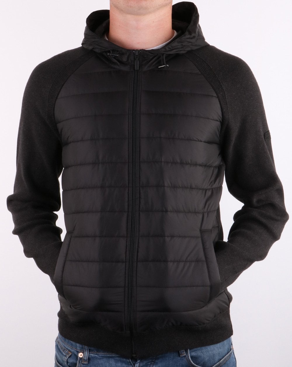 Barbour International – Albie Baffle – Kapuzenpullover in Schwarzmeliert