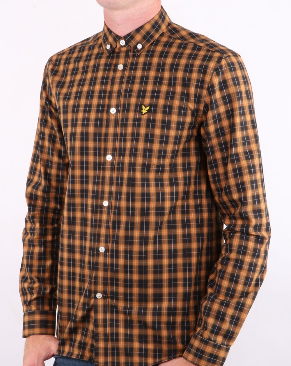 Lyle And Scott – Kariertes Popeline-Hemd Karamell/Schwarz