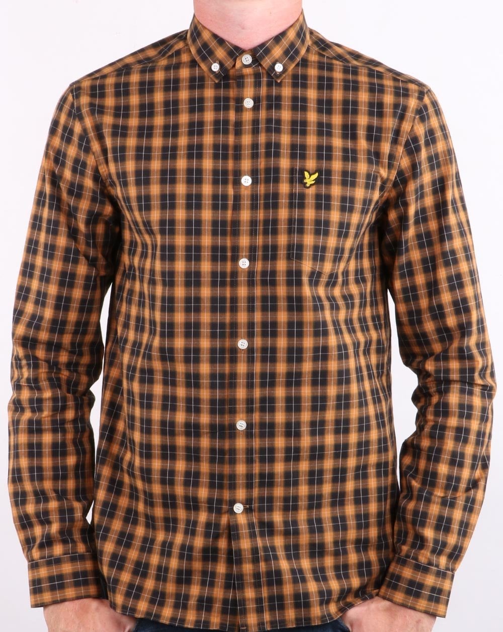 Lyle And Scott – Kariertes Popeline-Hemd Karamell/Schwarz
