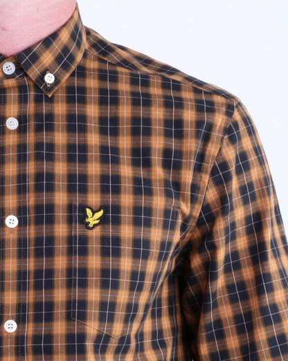 Lyle And Scott – Kariertes Popeline-Hemd Karamell/Schwarz
