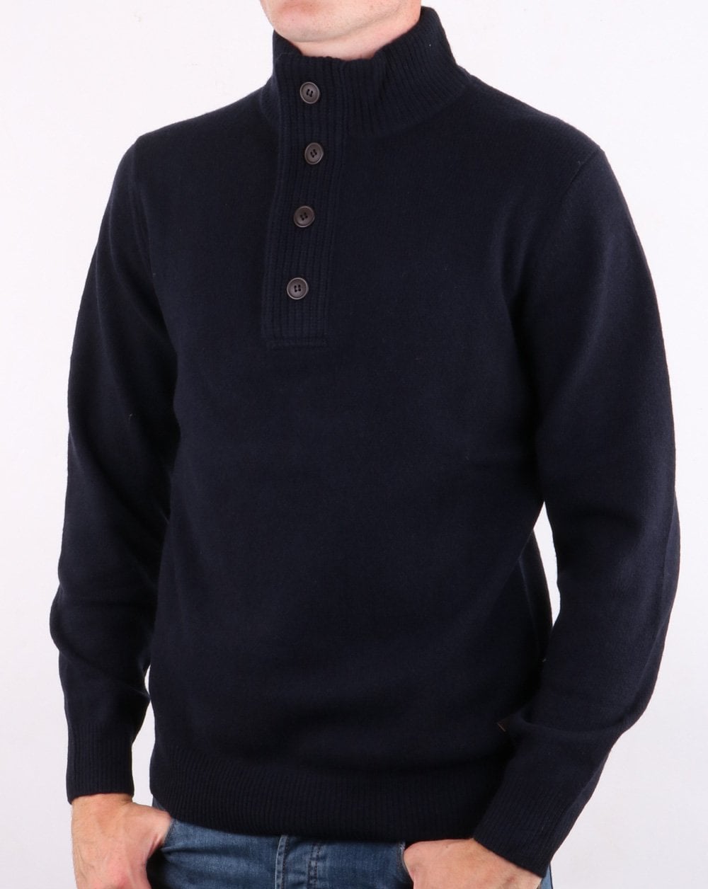 Barbour – Pullover mit halbem Reißverschluss und Patch in Marineblau