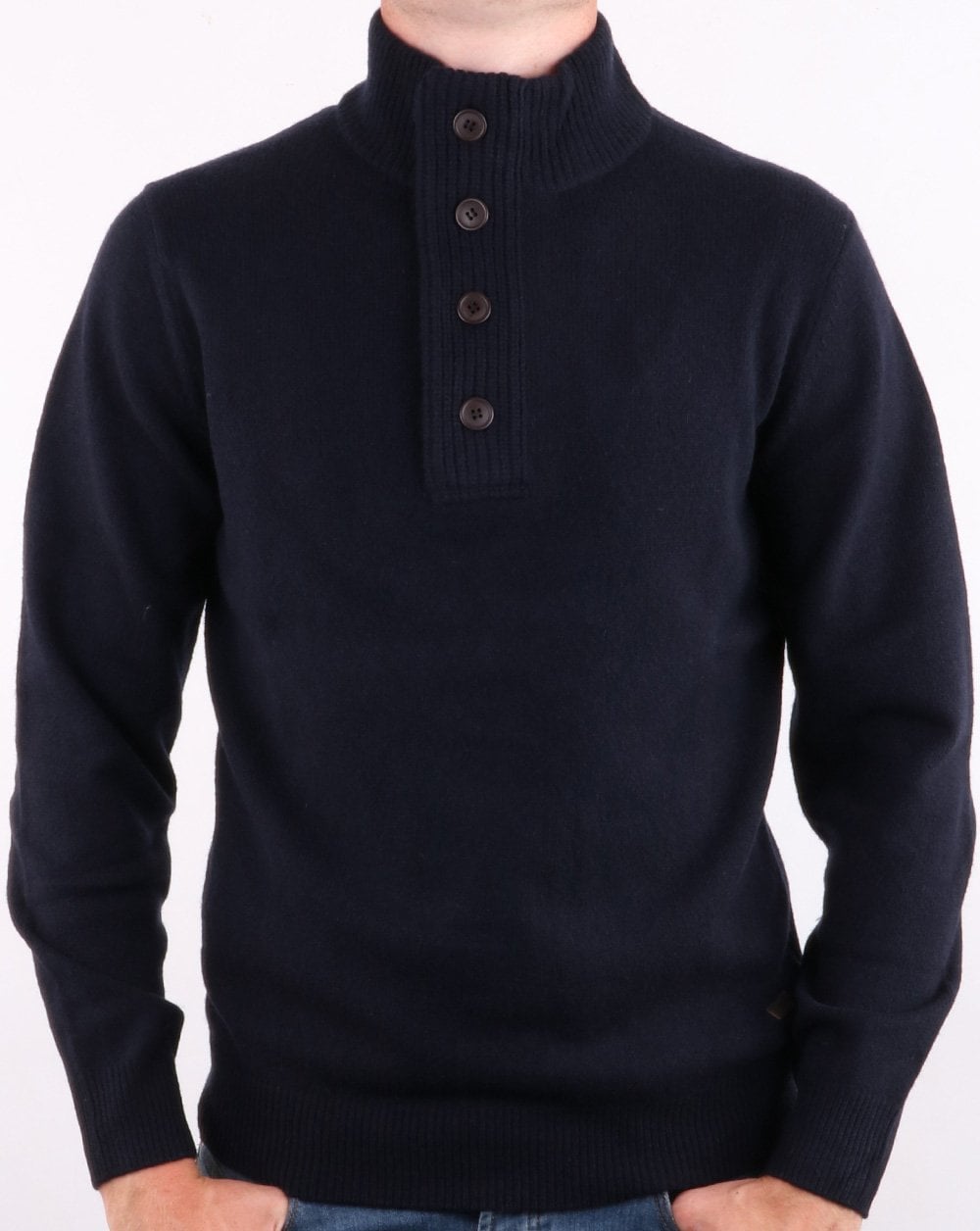 Barbour – Pullover mit halbem Reißverschluss und Patch in Marineblau