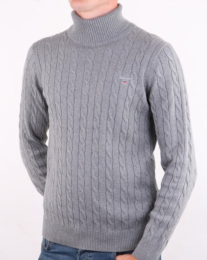 Gant Rollkragenpullover mit Zopfmuster in Graumeliert