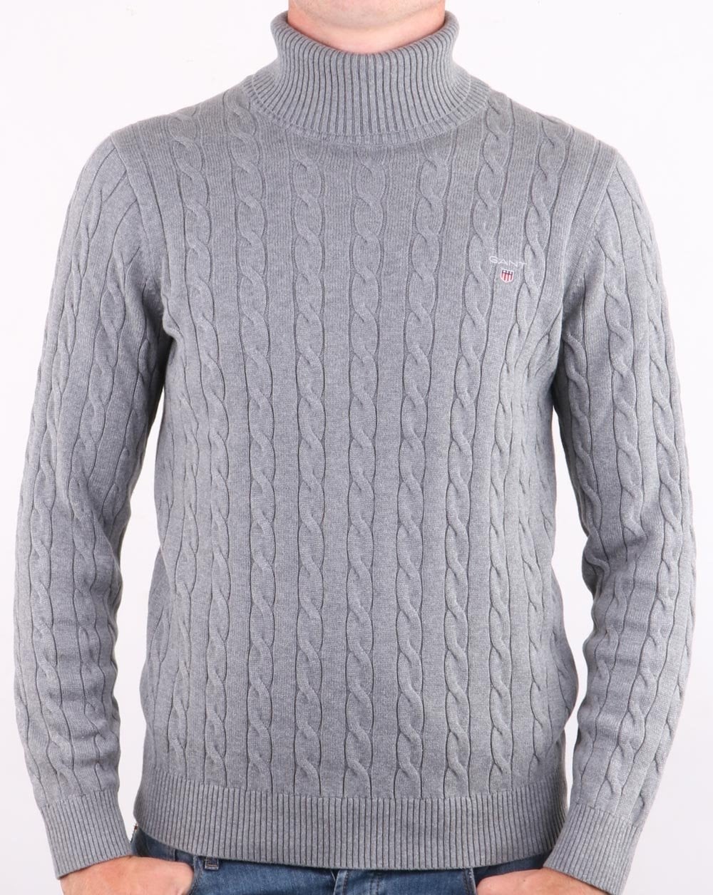 Gant Rollkragenpullover mit Zopfmuster in Graumeliert