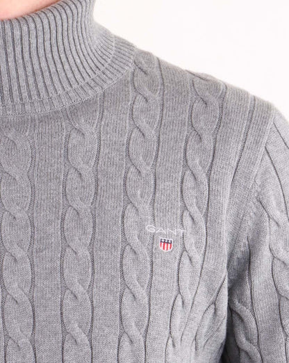 Gant Rollkragenpullover mit Zopfmuster in Graumeliert