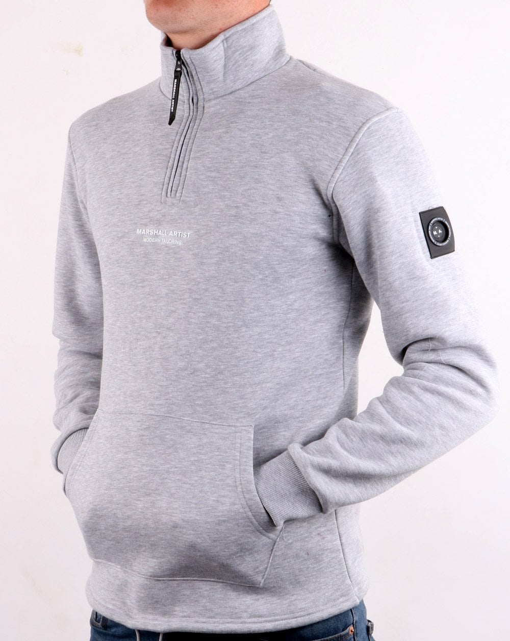 Marshall Artist – Siren – Sweatshirt mit halbem Reißverschluss, Grau meliert