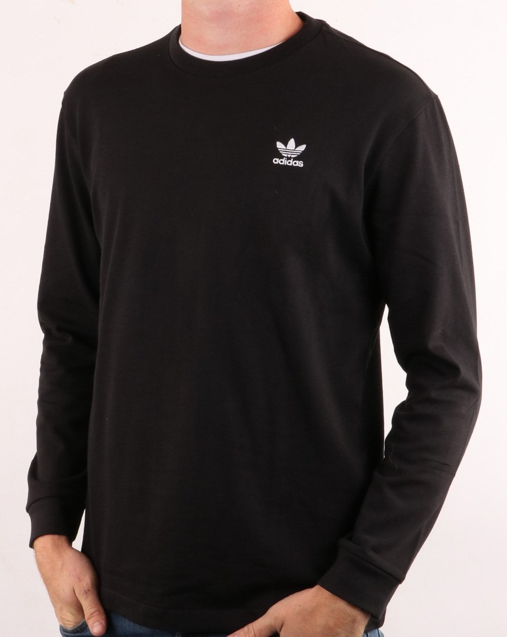Adidas Originals – Langärmliges T-Shirt mit Trefoil-Print hinten und vorne in Schwarz