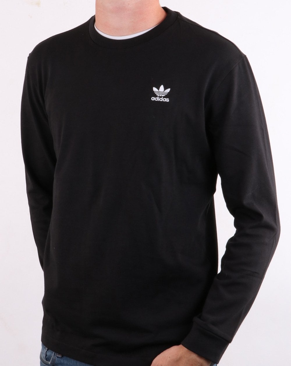 Adidas Originals – Langärmliges T-Shirt mit Trefoil-Print hinten und vorne in Schwarz