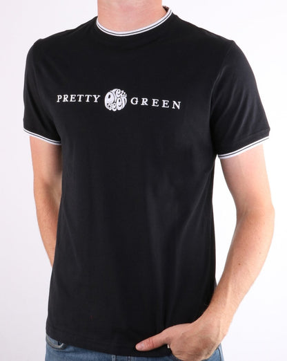 Pretty Green – Layland – T-Shirt mit Streifen in Schwarz