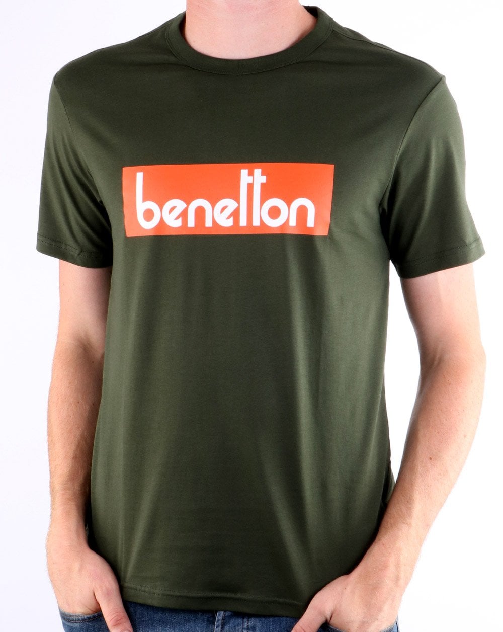Benetton Box Logo T-Shirt Militärgrün