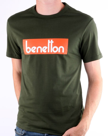 Benetton Box Logo T-Shirt Militärgrün