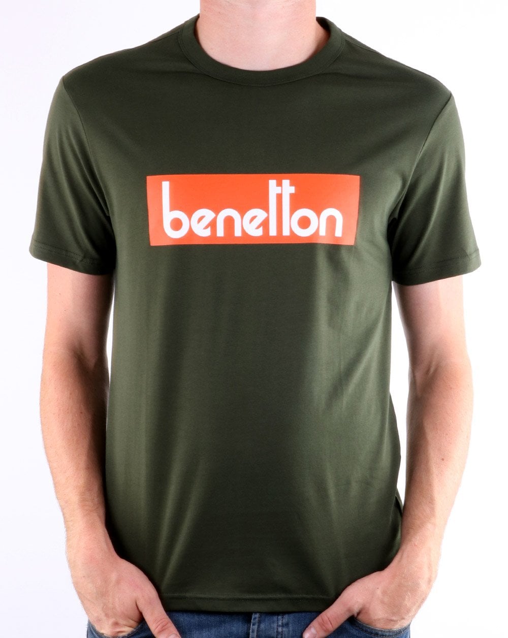 Benetton Box Logo T-Shirt Militärgrün