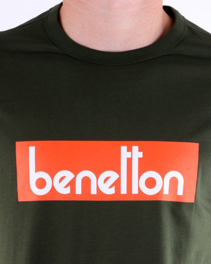 Benetton Box Logo T-Shirt Militärgrün