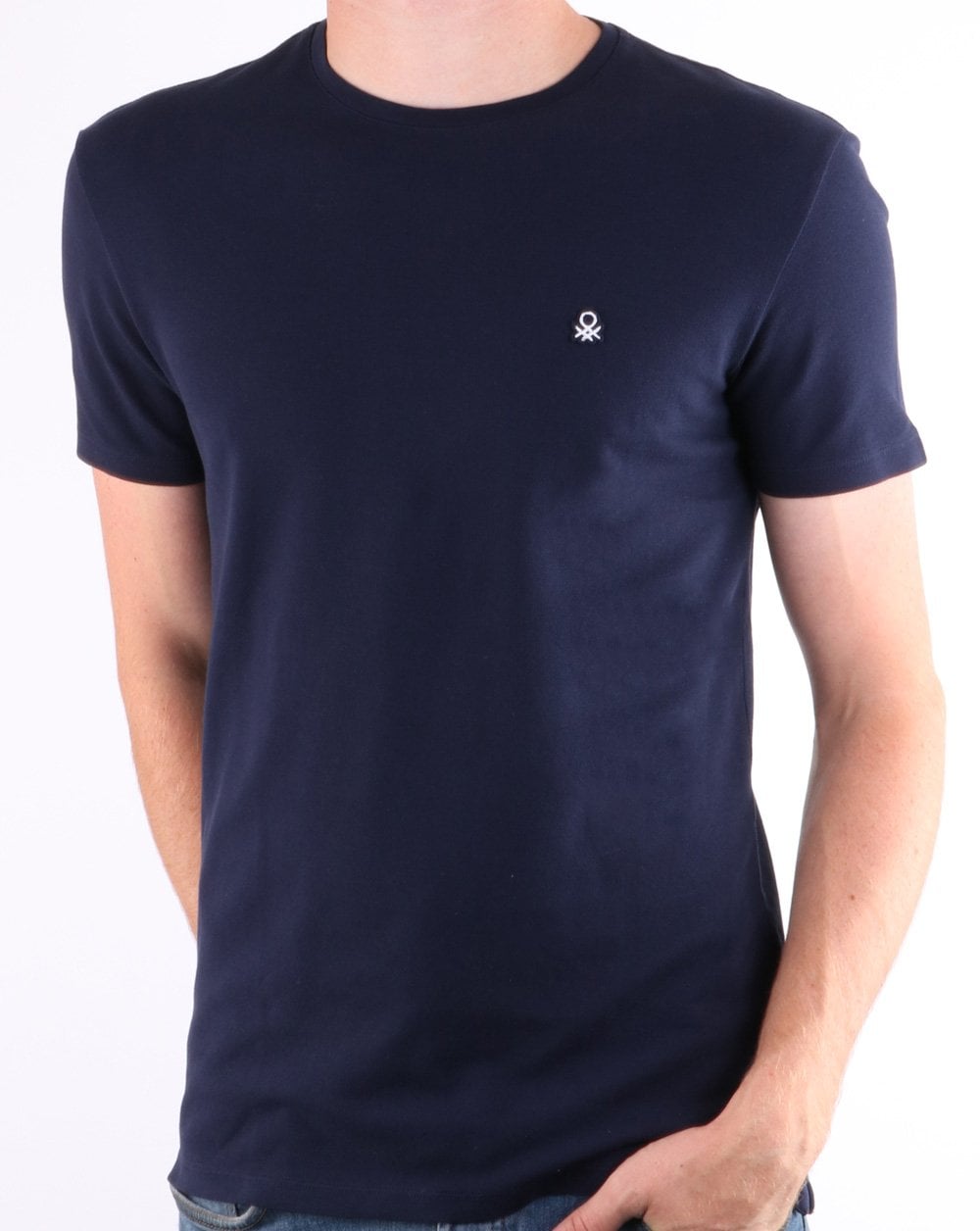 Benetton – T-Shirt mit Logo-Patch in Marineblau