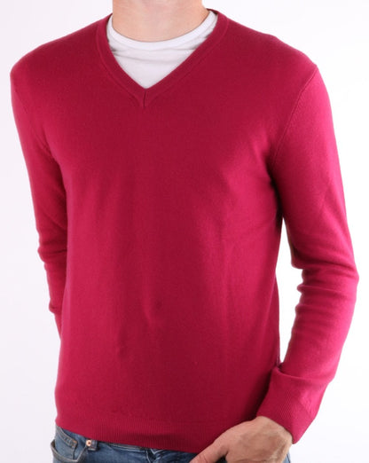Benetton Pullover aus Merinowolle mit V-Ausschnitt Beere