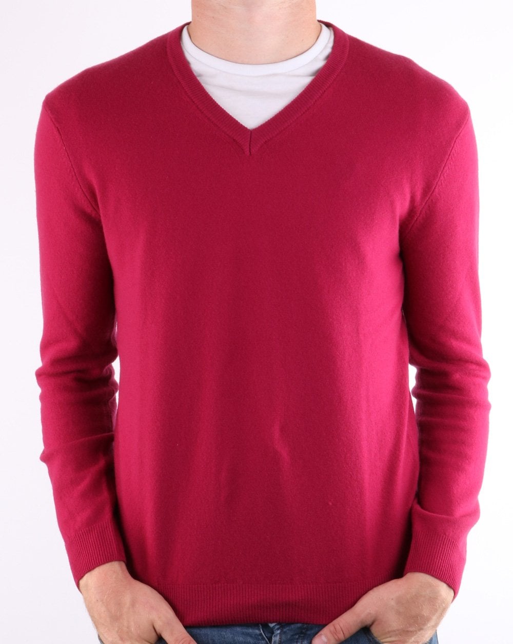 Benetton Pullover aus Merinowolle mit V-Ausschnitt Beere