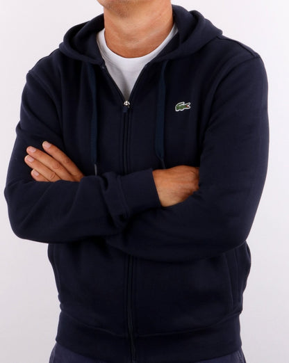 Lacoste – Kapuzenpullover mit durchgehendem Reißverschluss in Marineblau