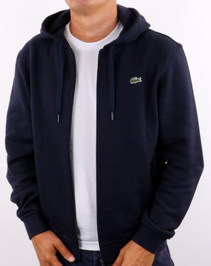 Lacoste – Kapuzenpullover mit durchgehendem Reißverschluss in Marineblau