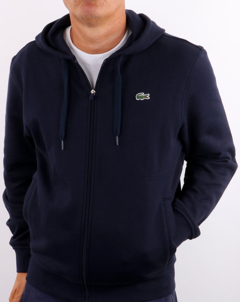 Lacoste – Kapuzenpullover mit durchgehendem Reißverschluss in Marineblau