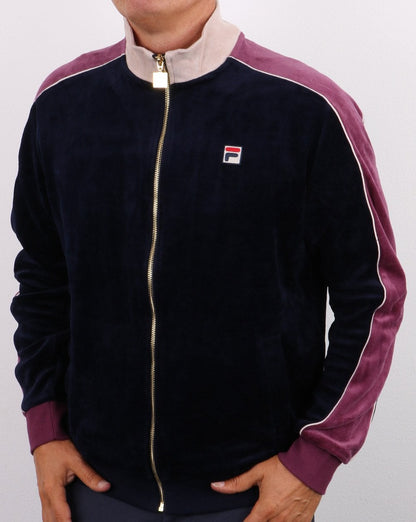 Fila Vintage Velours-Trainingsjacke Marineblau/Zartlila