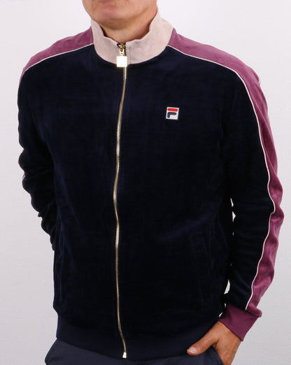 Fila Vintage Velours-Trainingsjacke Marineblau/Zartlila