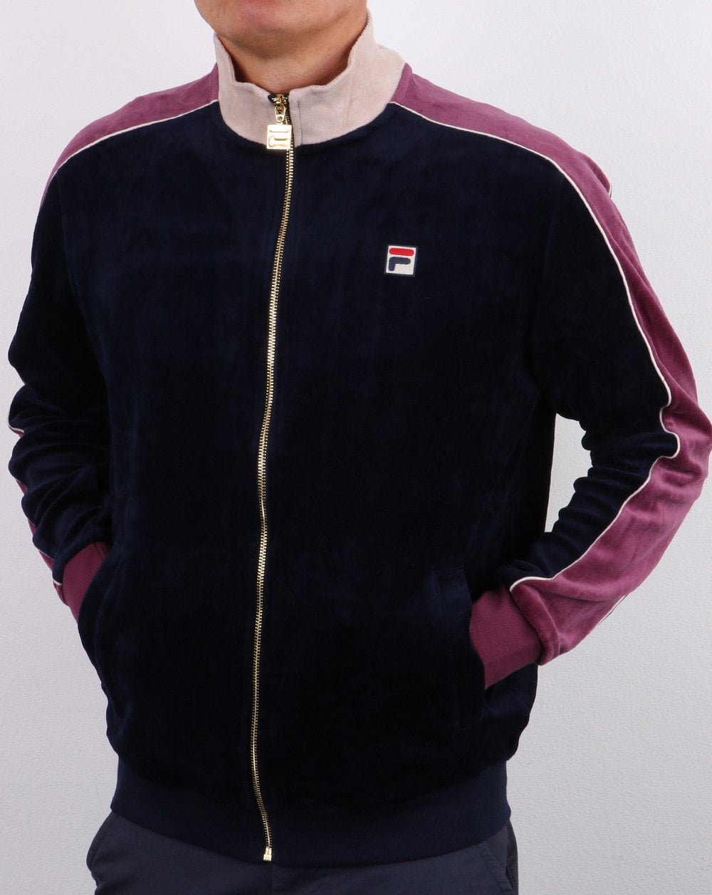 Fila Vintage Velours-Trainingsjacke Marineblau/Zartlila