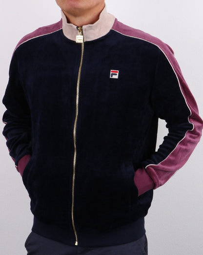 Fila Vintage Velours-Trainingsjacke Marineblau/Zartlila