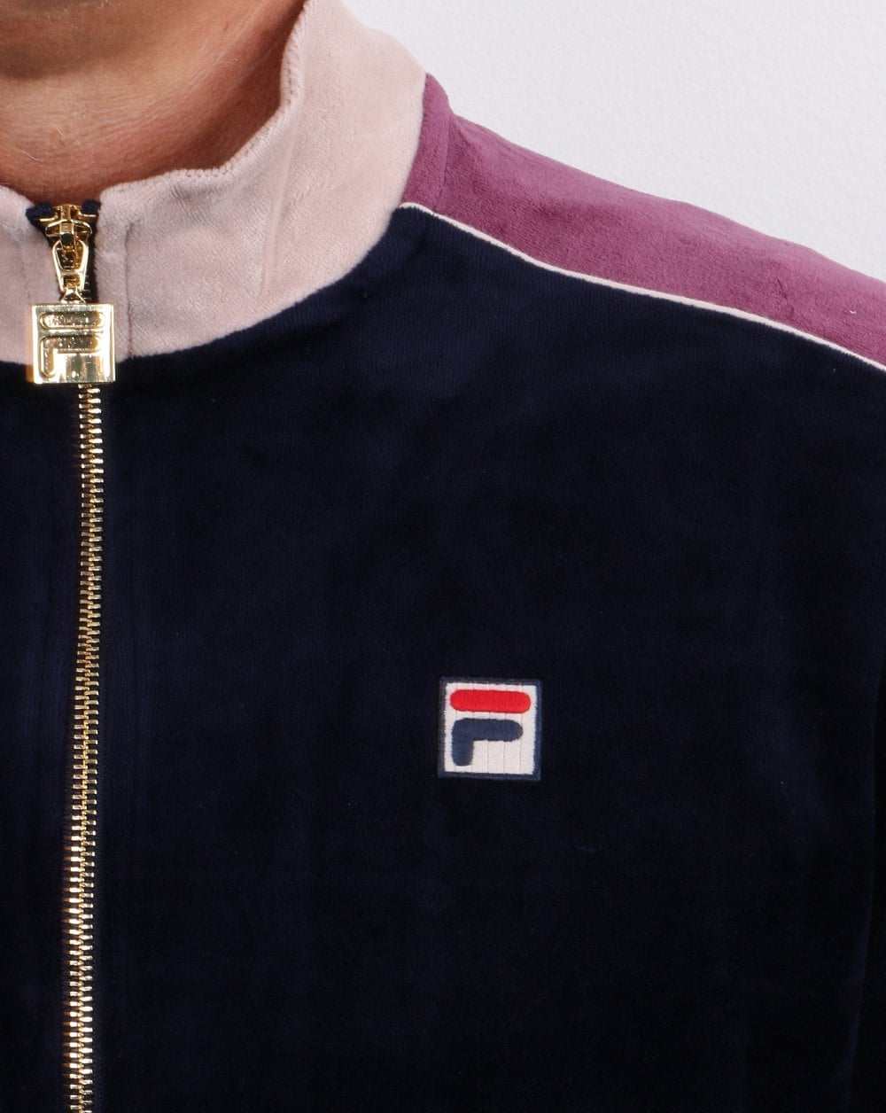 Fila Vintage Velours-Trainingsjacke Marineblau/Zartlila