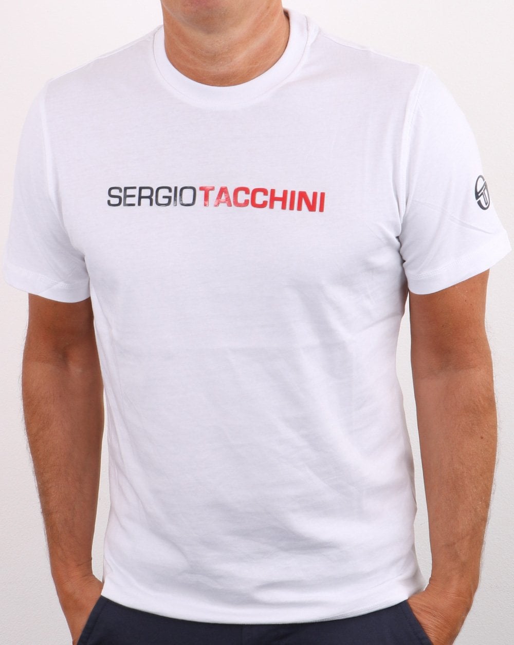 Sergio Tacchini Linear Logo T-Shirt Weiß/Marineblau/Rot