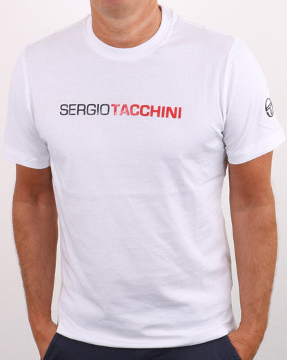 Sergio Tacchini Linear Logo T-Shirt Weiß/Marineblau/Rot