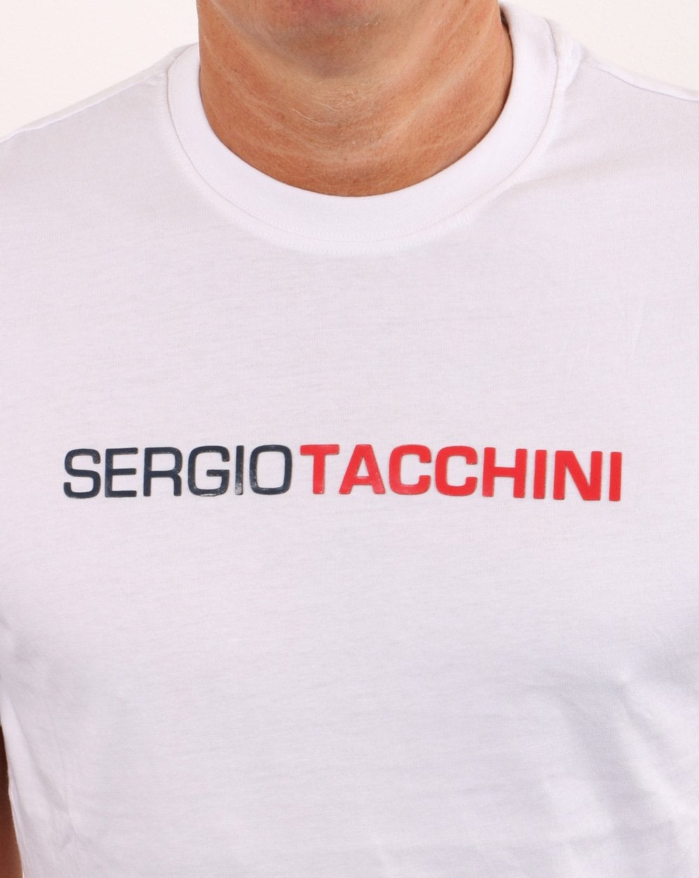 Sergio Tacchini Linear Logo T-Shirt Weiß/Marineblau/Rot