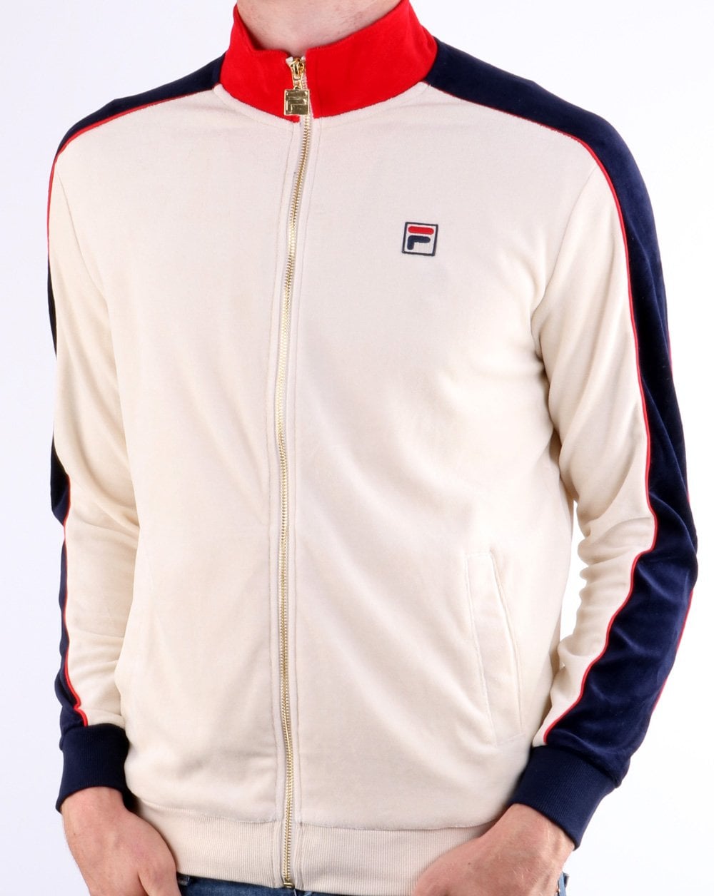 Fila Vintage Velour Track Top Cream/Red/Navy