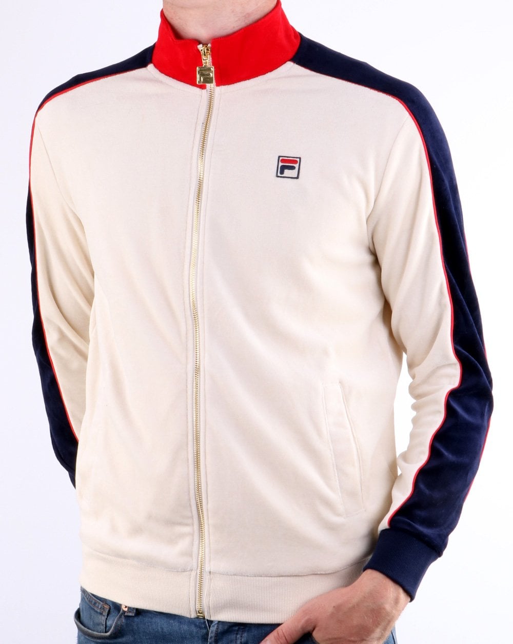 Fila Vintage Velour Track Top Creme/Rot/Marineblau