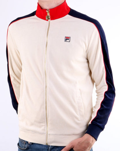 Fila Vintage Velour Track Top Creme/Rot/Marineblau