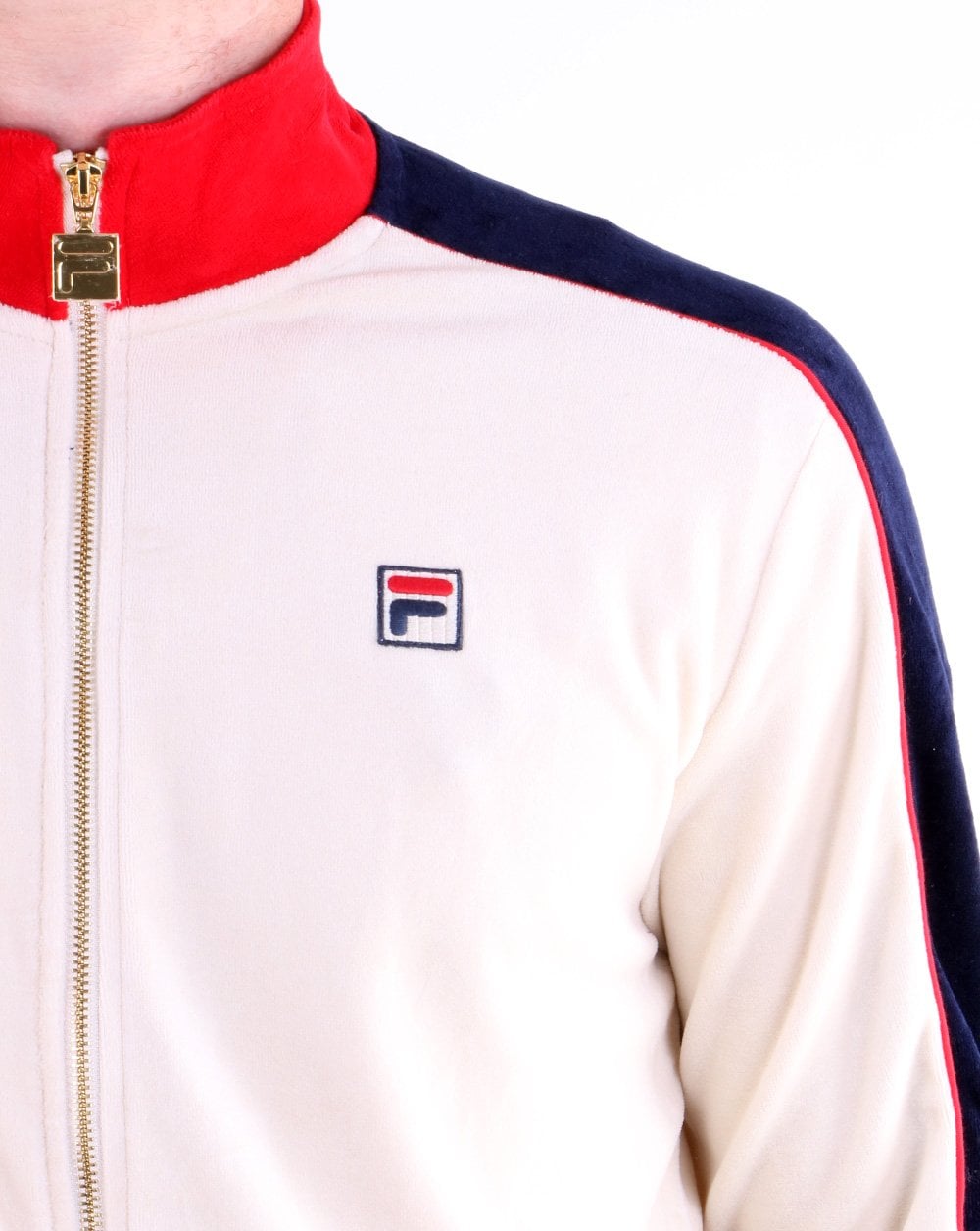 Fila Vintage Velour Track Top Creme/Rot/Marineblau
