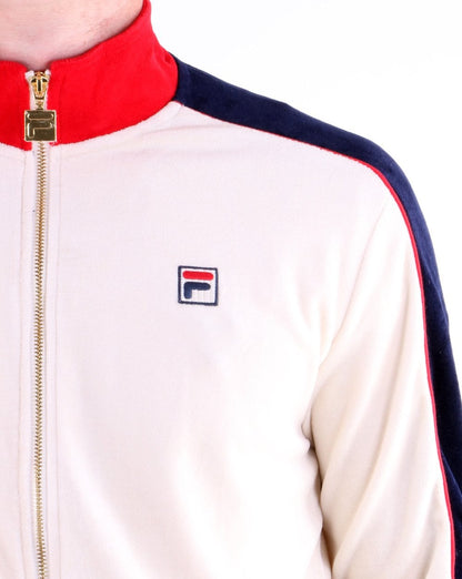 Fila Vintage Velour Track Top Creme/Rot/Marineblau