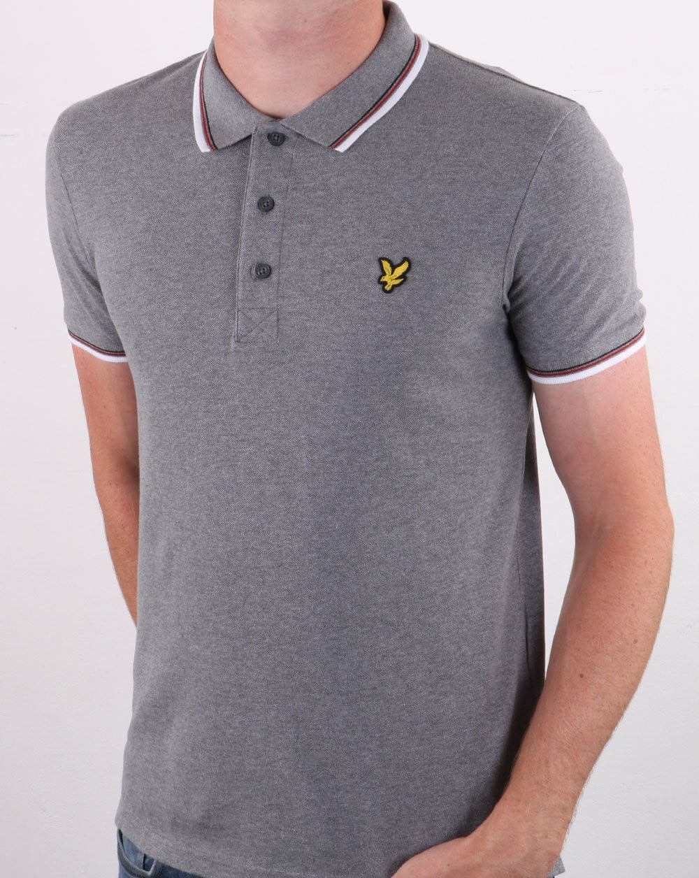 Lyle And Scott – Poloshirt mit Streifen in Mittelgrau meliert/Weiß