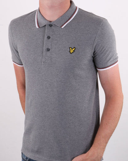 Lyle And Scott – Poloshirt mit Streifen in Mittelgrau meliert/Weiß