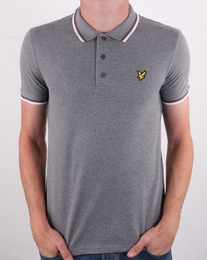 Lyle And Scott – Poloshirt mit Streifen in Mittelgrau meliert/Weiß