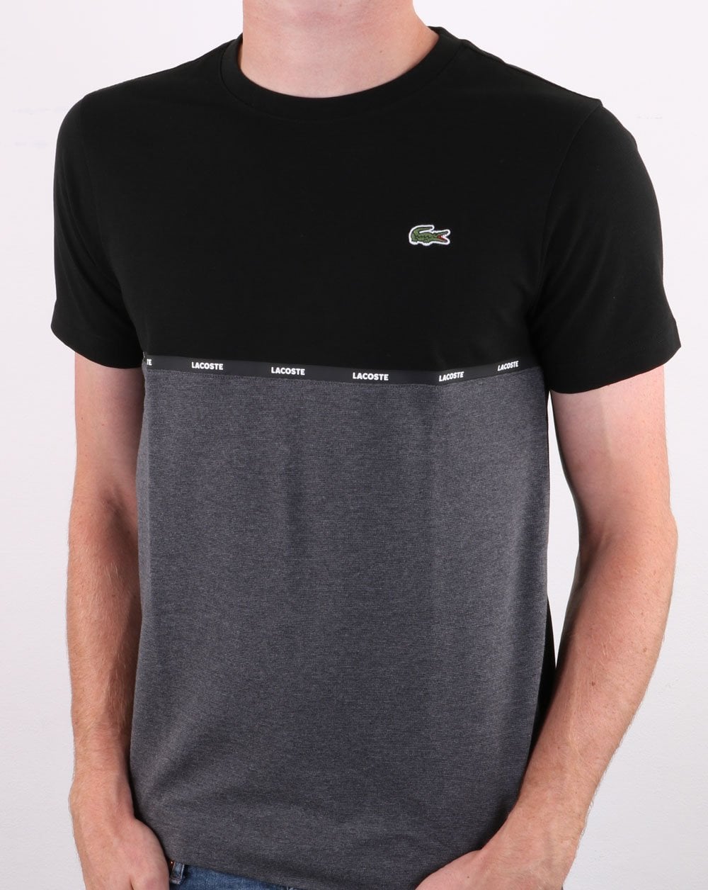 Lacoste T-Shirt mit Kontraststreifen Schwarz/Grau